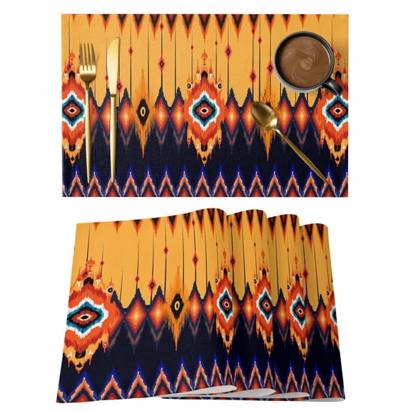 Aztec Ethnic Tribal Texture Art Placemats Set of 6,Wipeable Washable Table Mats for Dining Tables, Native African Abstract Pattern Place Mats for Kitchen Event Party Tabletop Decor