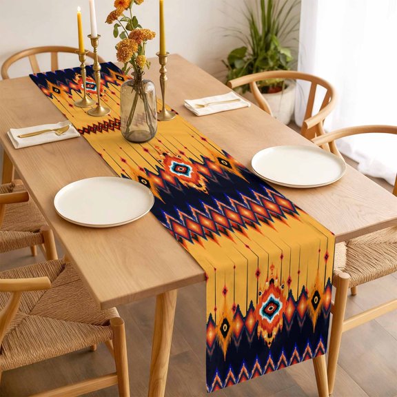 Aztec Ethnic Tribal Texture Art Table Runner 90 Inches Long,Kitchen Dining Tablerunners Native African Abstract Pattern Linen Table Runners Dresser Scarves for Home Dinner Wedding Holiday Party Decor