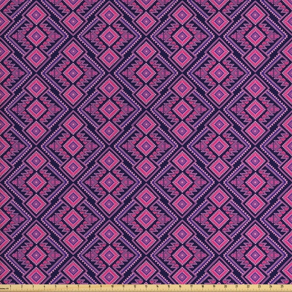 Ambesonne Aztec Fabric by the Yard Upholstery, Bohemian Vibrant Composition, 2 Yards, Indigo Hot Pink