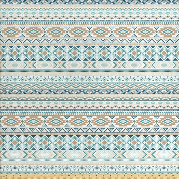 Ambesonne Aztec Fabric by the Yard Upholstery, Pastel Tone Geometric Mexican, 2 Yards, Tan Slate Blue