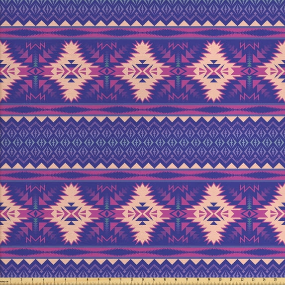 Ambesonne Aztec Fabric by the Yard Upholstery, Modern Inspire Ornate Pattern, 2 Yards, Fuchsia Pale Peach