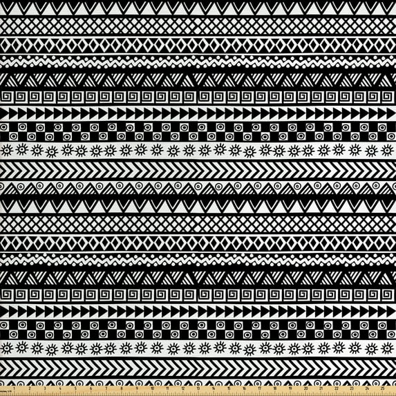 Ambesonne Aztec Fabric by the Yard Upholstery, Monochrome Geometrical Tribal, 2 Yards, Charcoal Grey and White