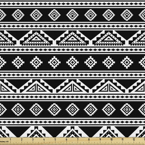 Ambesonne Aztec Fabric by the Yard Upholstery, Monochrome Aboriginal Motifs, 1 Yard, Charcoal Grey White