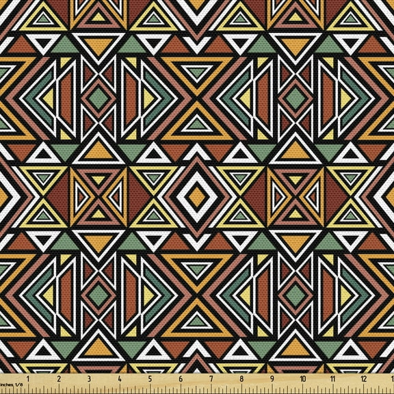 Aztec Fabric by the Yard, Ornament with Triangle Motifs Boho Design Folkloric and Tribal, Decorative Upholstery Fabric for Chairs & Home Accents, 1 Yard, Multicolor by Ambesonne