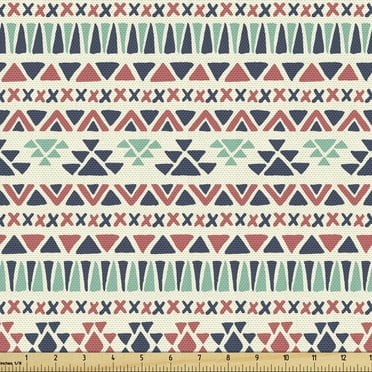 Ambesonne Aztec Fabric by the Yard Upholstery, Cultural Geometric Pattern, 10 Yards, Multicolor