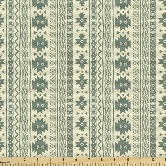 Ambesonne Aztec Fabric by the Yard Upholstery, Tribal National Borders, 2 Yards, Reseda Green and Beige