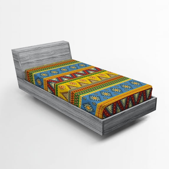 Ambesonne Aztec Fitted Sheet, Folk Motif Mexican Sun, Twin XL Size, Multicolor