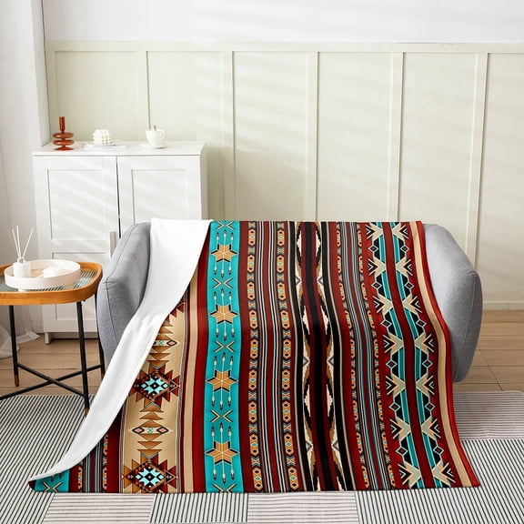 Aztec Flannel Fleece Blanket , Arrow Western Throw Blanket for Bed Sofa, Geometry Bed Blanket, Exotic Style Fuzzy Blanket Geometric Western Home Decor