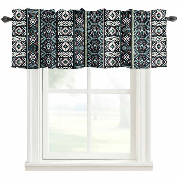 Aztec Folk Art Window Valance Curtain Green Ethnic Tribe Style Rod Pocket Short Curtain for Living Room, Bedroom & Kitchen Window Decor 42x12in