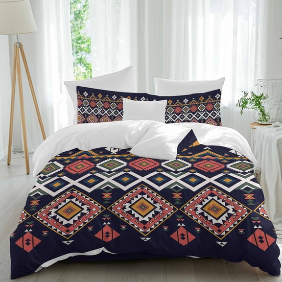 Aztec Full Duvet Cover Set, Geometric Pattern 4 Piece Microfiber Bedding Set with Zipper Closure, Bed Sheet and 2 Pillow Shams, Soft Bedding Cover