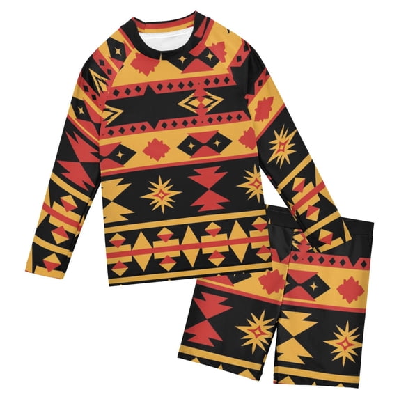 Aztec Geometric Abstract Pattern Boys' Bathing Suit UPF 50+ Boys' Rash ...