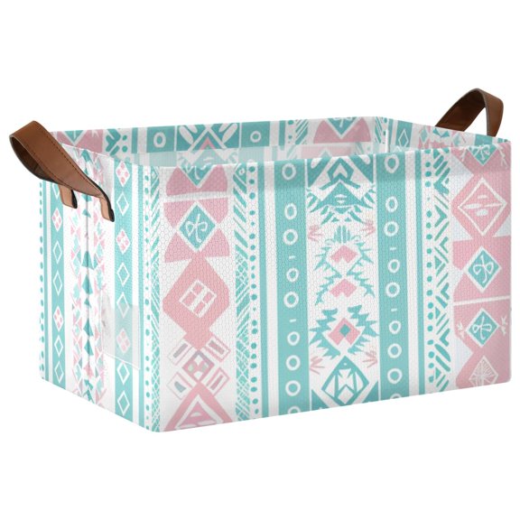 Aztec Geometric Abstract Pattern Collapsible Storage Bin Open Home Shelf Basket Water-Resistant Iron Frame Large