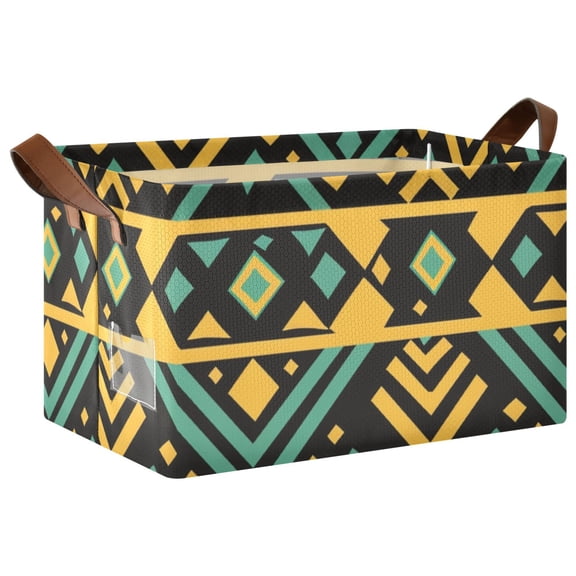 Aztec Geometric Abstract Pattern Collapsible Storage Bin Open Home Shelf Basket Water-Resistant Iron Frame Large
