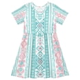 thumbnail image 1 of Aztec Geometric Abstract Pattern Girls Short Sleeve Dress A Line Sun Protection Breathable Comfort Sundress 5-6T, 1 of 8