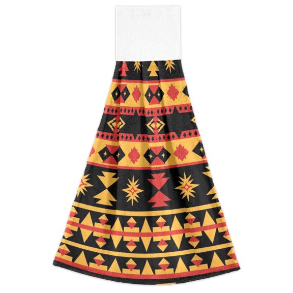 Aztec Geometric Abstract Pattern Hand Towels 2 Pack Quick Dry Velvet Soft with Velcro Kitchen Bath 14x18in