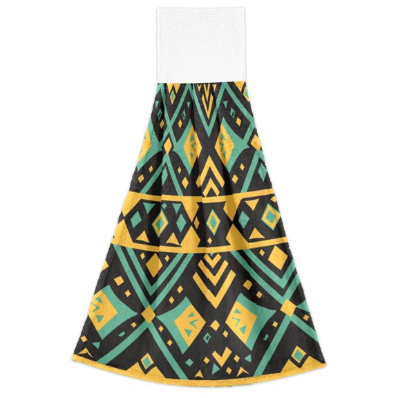 Aztec Geometric Abstract Pattern Hand Towels 2 Pack Quick Dry Velvet Soft with Velcro Kitchen Bath 14x18in