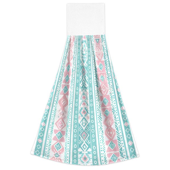 Aztec Geometric Abstract Pattern Hand Towels 2 Pack Quick Dry Velvet Soft with Velcro Kitchen Bath 14x18in