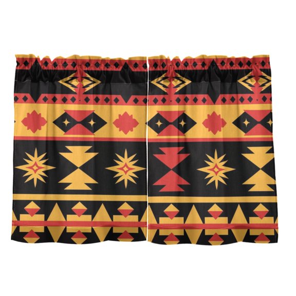 Aztec Geometric Abstract Pattern Tier Curtain Set of 2 Kitchen Curtains 27x24 Inch Privacy Semi Sheer