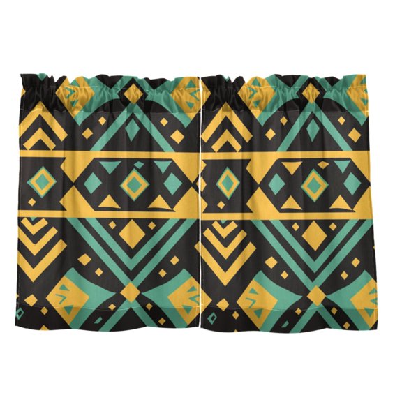 Aztec Geometric Abstract Pattern Tier Curtain Set of 2 Kitchen Curtains 27x24 Inch Privacy Semi Sheer