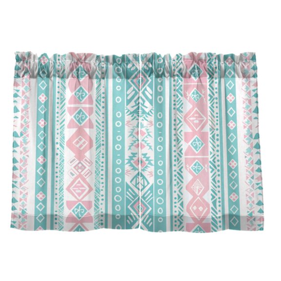 Aztec Geometric Abstract Pattern Tier Curtain Set of 2 Kitchen Curtains 27x24 Inch Privacy Semi Sheer