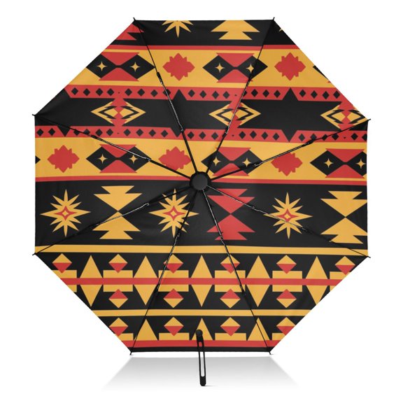 Aztec Geometric Abstract Pattern Umbrella Folding Sun Umbrella Travel Auto Open Close Large UV50+ 40in