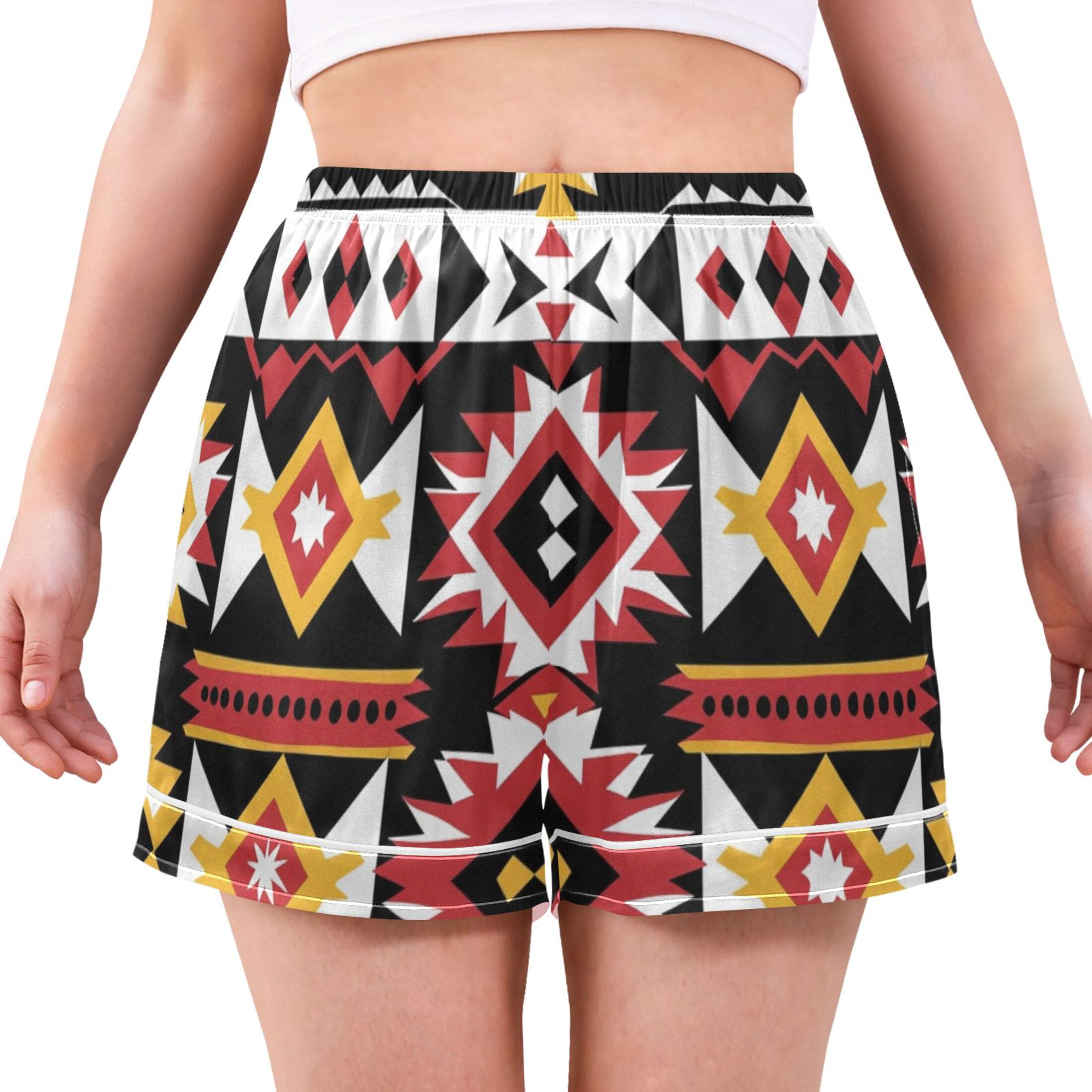 Aztec Geometric Abstract Pattern Women's Pajama Shorts Silky Satin ...