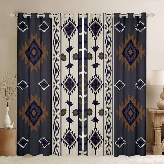 Aztec Geometric 30%-50% Blackout Curtains 38"Wx45"L,Vintage Western Boho Window Curtains Southwestern Tribal Curtains & Drapes Men American Curtains 2 Panels Black Brown