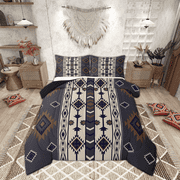Aztec Geometric Comforter Set Queen,Vintage Western Boho Bedding Set Southwestern Tribal Bedding Comforter Sets Adults Men American Quilt Duvet Black Brown