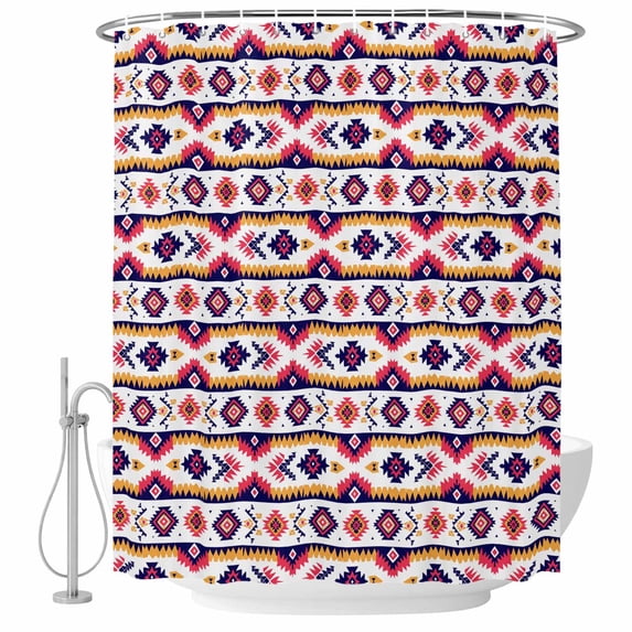 Aztec Geometric Fabric Shower Curtain Ethnic Pattern Washable Shower Curtains for Bathroom, Waterproof Bath Curtain with Hooks Home Decor 72x84in