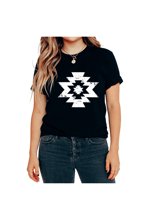 Aztec Geometric Graphic Soft Tees T-shirt Distressed Tribal Symbols Tops Commuting Round Neck Black S-5XL