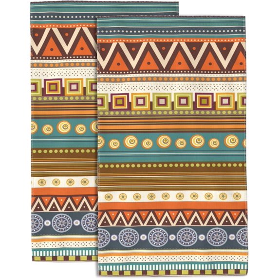 Aztec Geometric Hand Towels for Bathroom Set of 2 Hand Towels Soft Absorbent Bath Hand Towels for Kitchen Sports Gym Yoga Home Decor 14 x 28 in