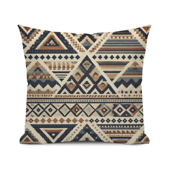 Aztec Geometric Navy & Sienna Rustic Tribal Pattern Throw Pillow Cover, 18x18