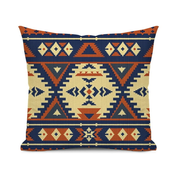 Aztec Geometric Navy & Sienna Tribal Southwestern Pattern Decorative Throw Pillow Cover, 18x18