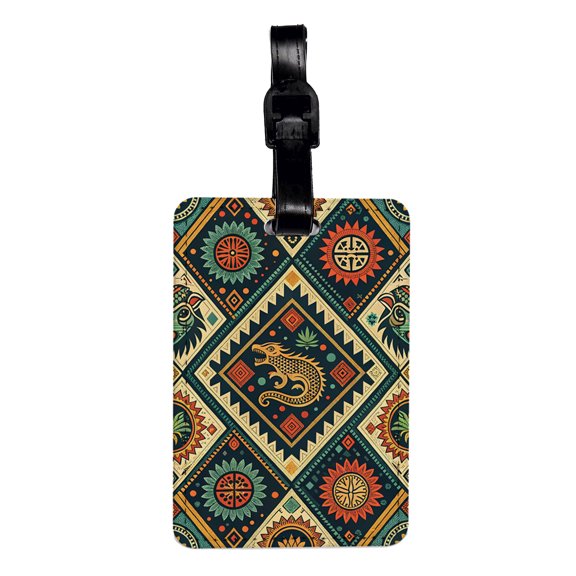 Aztec Geometric Pattern Faux Leather Travel Luggage Tag