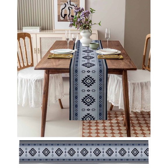 Aztec Geometric Southwest Wind Table Runner 13x36in Non-Slip Cotton Linen Table Runners, Vintage Ethnic Motifs Dresser Scarves TableRunner for Dinner Kitchen Dining Wedding Party