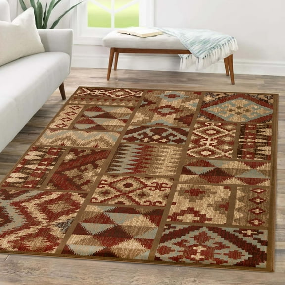Aztec Geometric Southwestern Casual Power-Loomed Indoor Area Rug, 4' x 6', Maroon