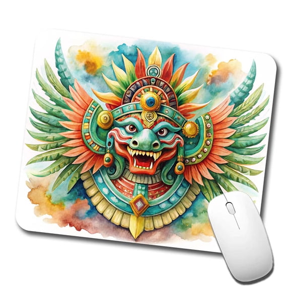Aztec God Quetzalcoatl Watercolor Mouse Pad Low Profile Gaming Mat