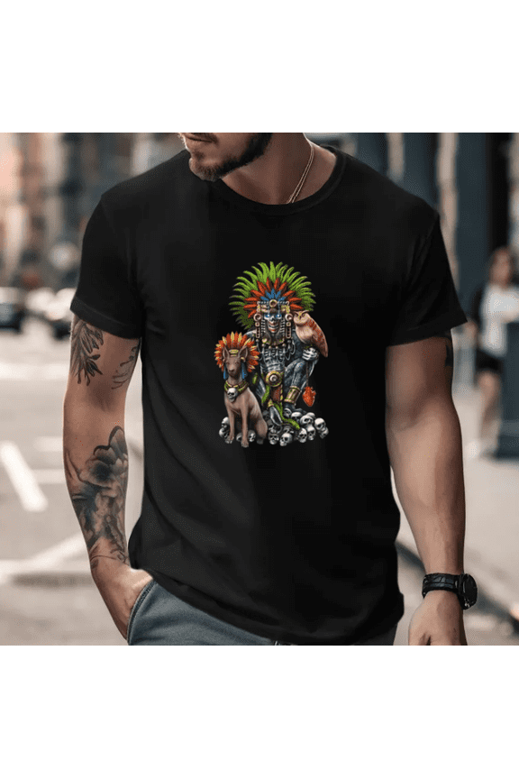 Aztec God Retro Mythology Inspired Tribal Ancient Culture Graphic Unisex T-Shirt, for men & women, up to size 5XL