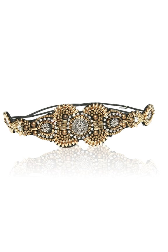 Aztec Gold Rhinestone Beaded Headband and Look Sheet on All the Different Ways to Wear
