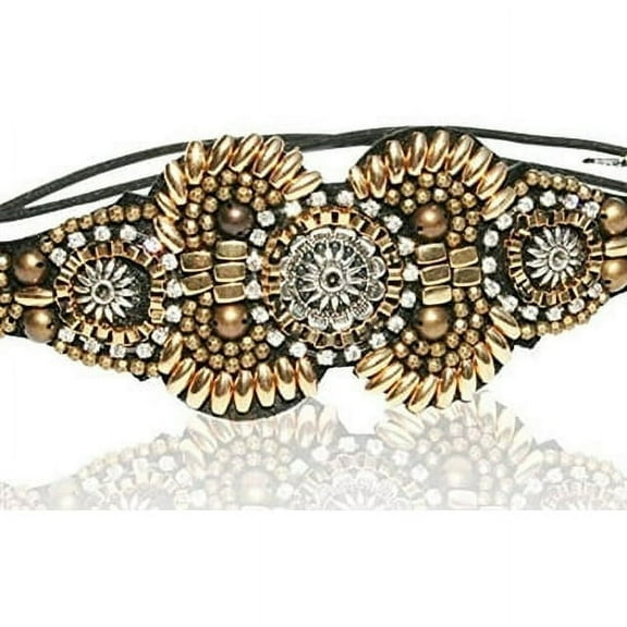Aztec Gold Rhinestone Beaded Headband and Look Sheet on All the Different Ways to Wear