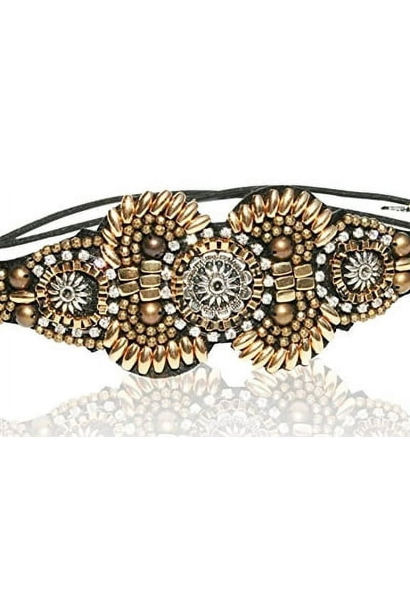 Aztec Gold Rhinestone Beaded Headband and Look Sheet on All the Different Ways to Wear