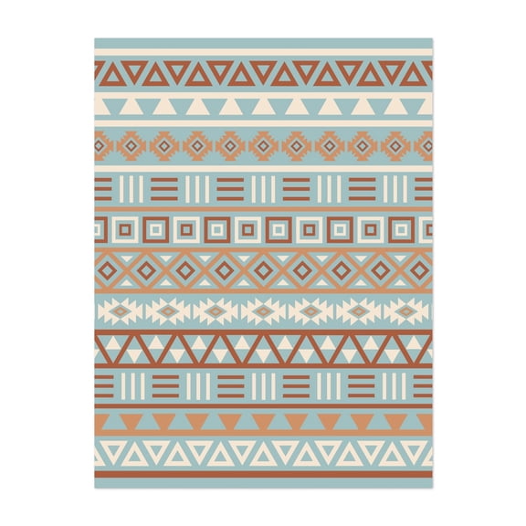Aztec Influence Pattern Blue Cream Terracottas - Digital Art Pattern Geometric Boho Abstract Vintage Unframed Wall Art Print 8 x 10 inches