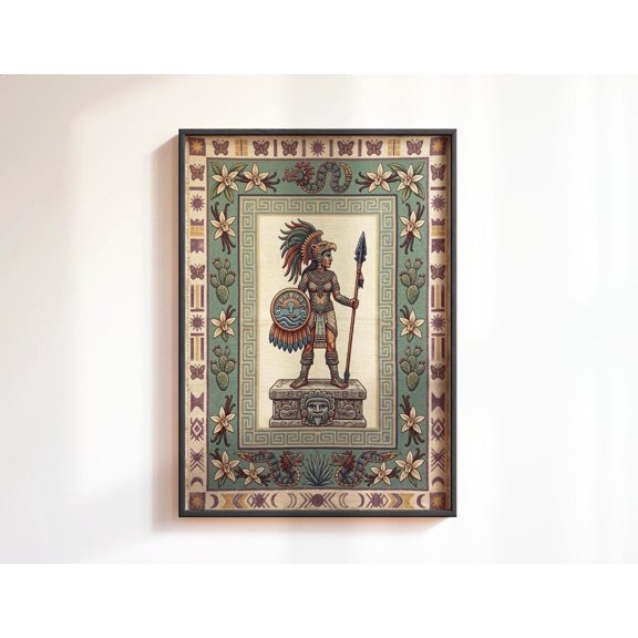 Aztec Jaguar Eagle Warrior Woman Print Mexica Tapestry Wall Art, Mesoamerican Mythology Art, Pre Columbian Poster, Poster Only