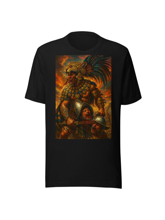 Aztec Jaguar Warrior T-Shirt Mexican Fighter Graphic Tee Vintage