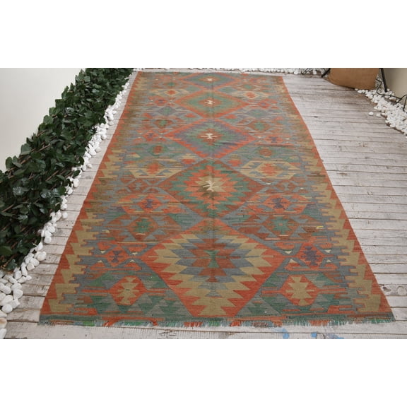 Aztec Kilim, Turkish Kilim, 5.3x9.8 ft, Handmade Kilim, Large Kilim, Oushak Kilim, Nomadic Kilim, Geometric Ethnic Kilim, Vintage Kilim,7425