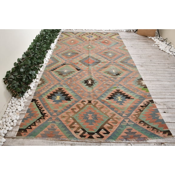 Aztec Kilim, Turkish Kilim, 5.5x10.8 ft, Handmade Kilim, Large Kilim, Organic Kilim, Ethnic Kilim, Geometric Wool Kilim, Vintage Kilim, 7421