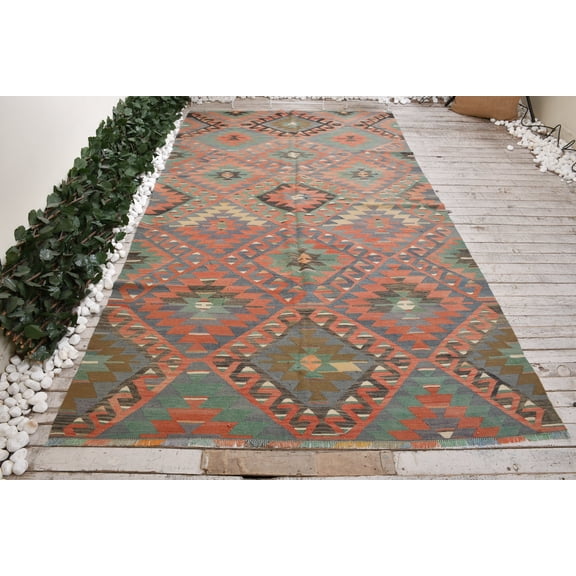 Aztec Kilim,Turkish Kilim, 5.5x9.6 ft, Handmade Kilim, Pink Kilim,Oushak Kilim, Nomadic Kilim, Geometric Kilim, Vintage Large Kilim, 7394