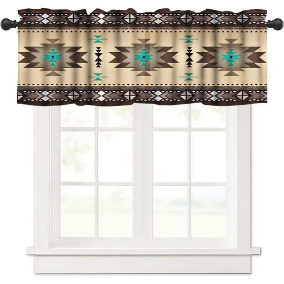Aztec Kitchen Curtains, Southwestern Native Tribal Valances for Window,Boho Geometric Printed Short Curtains for Small Windows Cafe Living Room Bedroom 54x18 Inch, 1 Panel