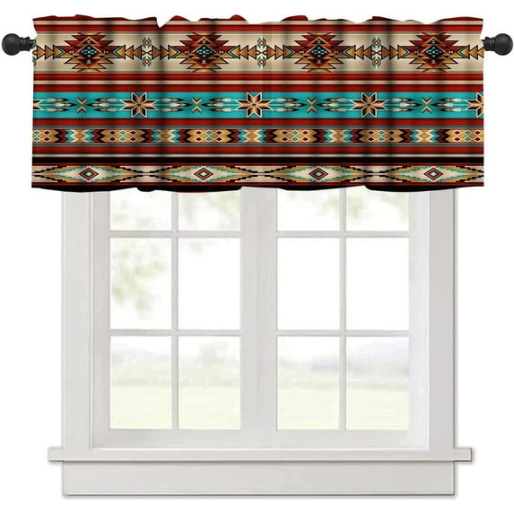 Aztec Kitchen Curtains Valance for Windows,Southwestern Native Tribal Valances for Kitchen Window,Boho Geometric Printed Short Curtains for Small Windows Cafe Living Room Bedroom 54x18 Inch 1 Panel