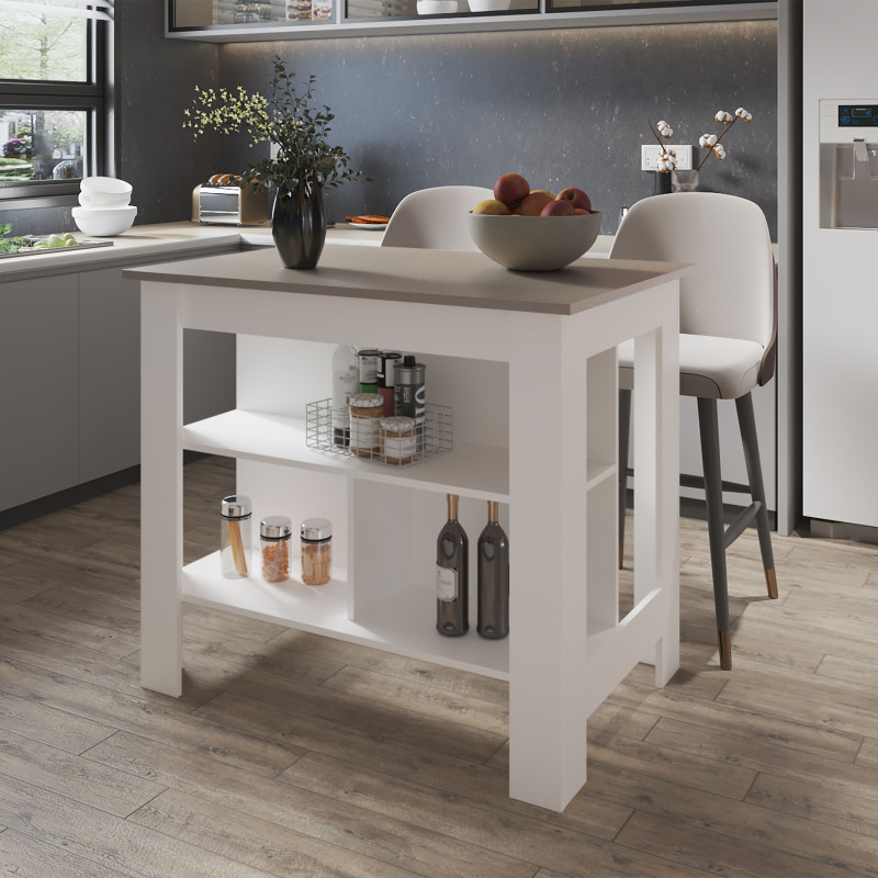 Aztec Kitchen Island in Melamine with Open Storage, Mahogany/White ...
